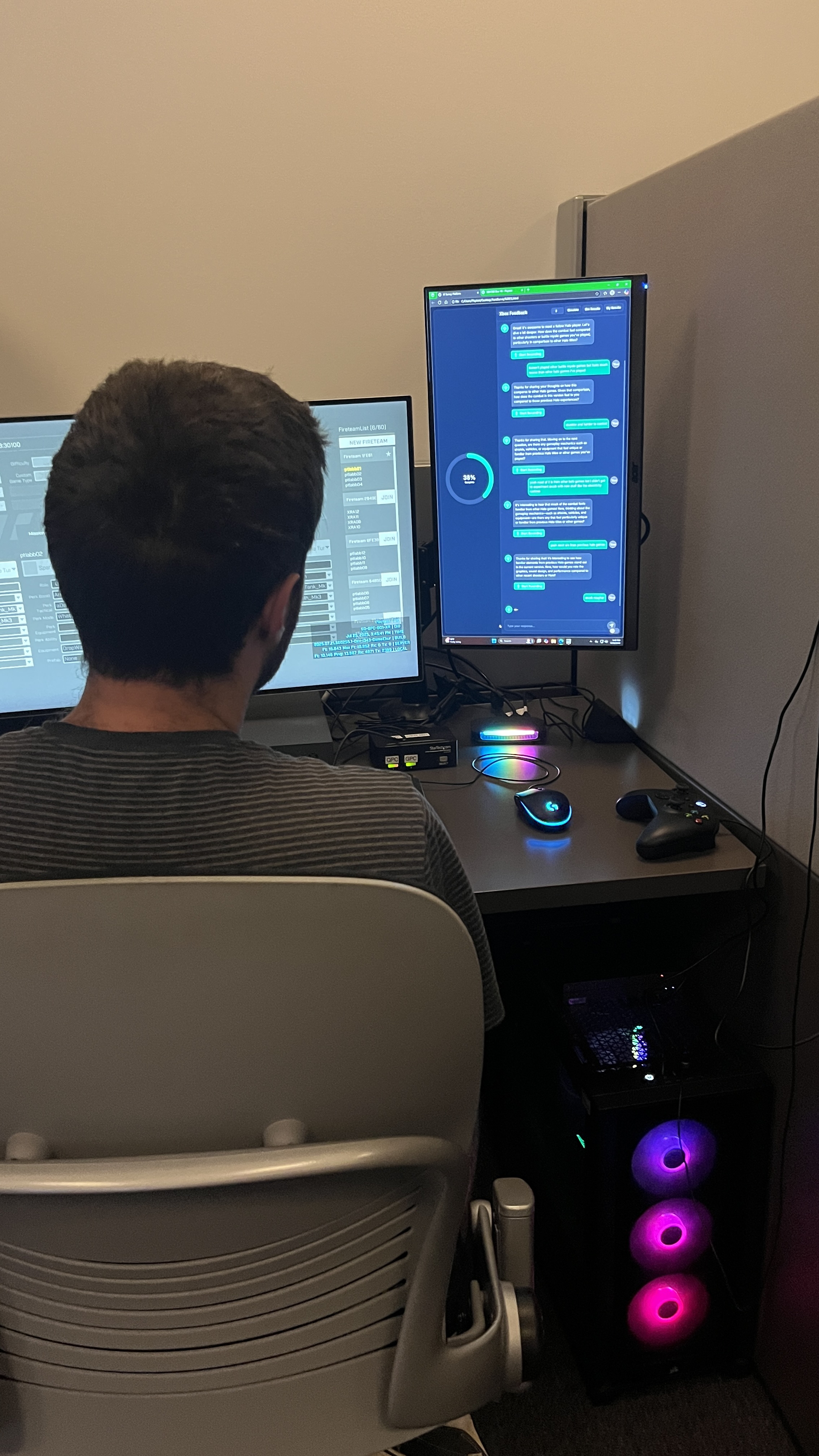 Players completing AURA surveys during Halo playtest