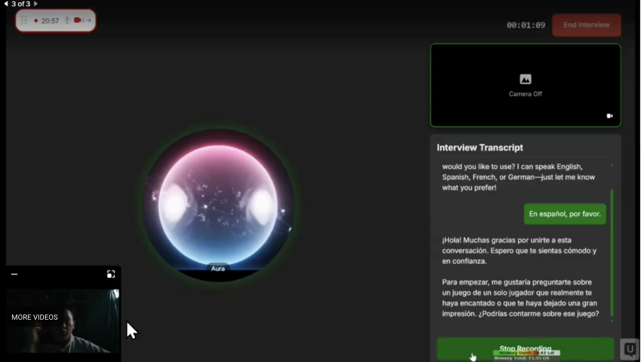 AURA — Agentic User Research interview interface