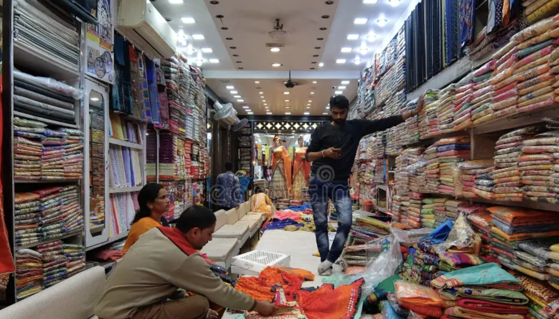 Inside a saree shop in India